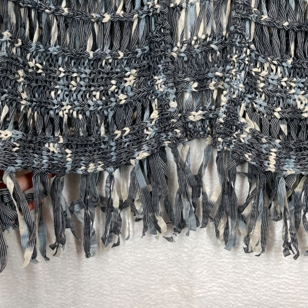 Chico's Women's Vest Duster Blue/Gray Nylon Open Front Knit Fringe Boho Size M-L - Picture 13 of 13